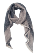 Load image into Gallery viewer, Picture shows our range of Fun Cozy Winter Scarves - in 7 colour ways. This one the Shades of Grey Option. This acrylic blend wonder is super soft, non-bulky, and an extra layer of warmth for the season. In a stylish check pattern, it&#39;s the perfect partner for your winter ensemble. The rectangle shape with frayed angled edges adds that finishing touch.
