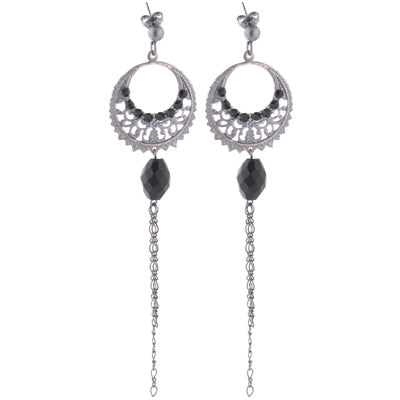 FILIGREE MOON WITH GLASS & CHAIN EARRING