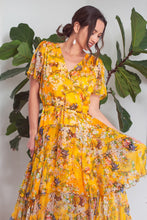 Load image into Gallery viewer, 100% silk dress from Kamare  Layers of floaty silk with sleeves v neck and waiste detail
