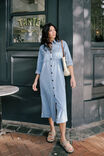 Ceres Life LONG SLEEVE YOKE DETAIL MIDI DRESS/VINTAGE BLUE