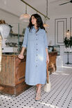 Load image into Gallery viewer, Ceres Life LONG SLEEVE YOKE DETAIL MIDI DRESS/VINTAGE BLUE
