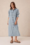 Load image into Gallery viewer, Ceres Life LONG SLEEVE YOKE DETAIL MIDI DRESS/VINTAGE BLUE
