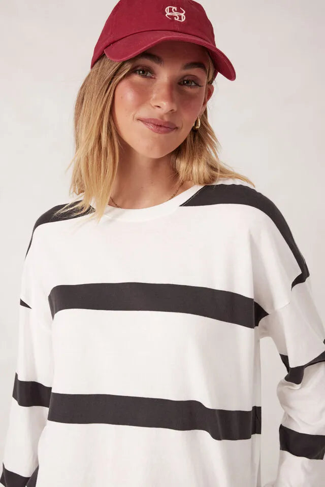 Ceres Life Slouchy Long Sleeve Tee in Vanilla and Phantom Bold Stripe