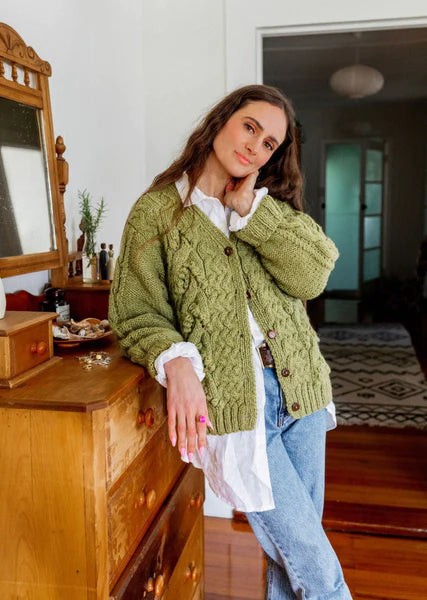 Lasca Hand Knitted Cardigan - Hand Made in 100% Wool - Seagrass or Dove