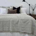 Load image into Gallery viewer, Irish Linen Cotton Bedcover Massive Throw Fringe 230x200cm - Natural Striped or Black Plaid
