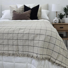 Load image into Gallery viewer, Irish Linen Cotton Bedcover Massive Throw Fringe 230x200cm - Natural Striped or Black Plaid
