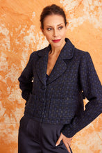Load image into Gallery viewer, Image shows women wearing The Aziza Boucle Navy Jacket from Kamare
