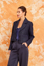 Load image into Gallery viewer, Image shows women wearing The Aziza Boucle Navy Jacket from Kamare
