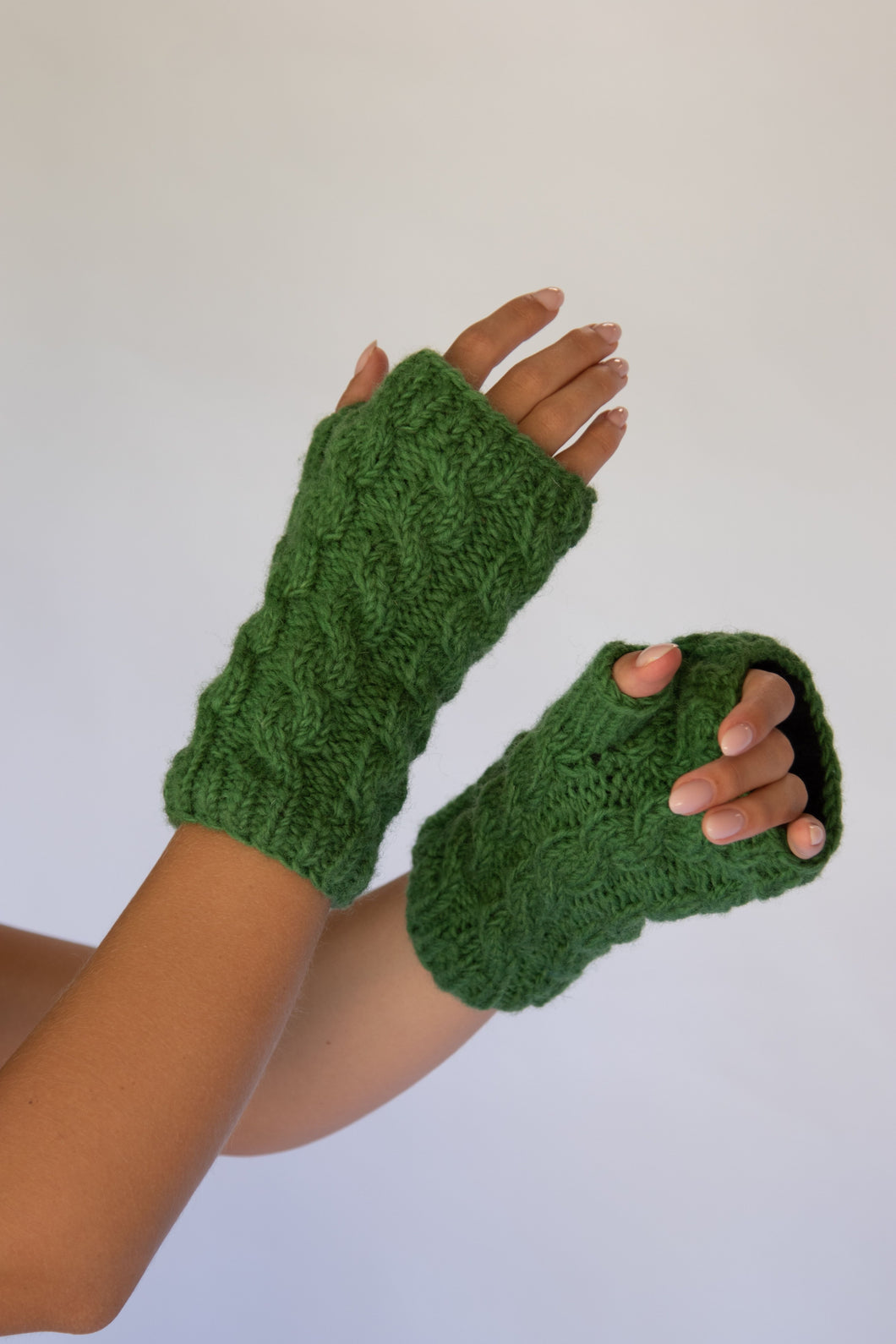Val Fingerless Gloves, Hand Made in 100% Wool in Meadow, Navy and Birch from Hobo and Hatch