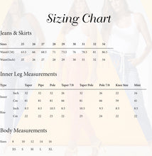 Load image into Gallery viewer, ew London Jeans RAUND JEANS IN STRETCH DARK DENIM  SIZING CHART
