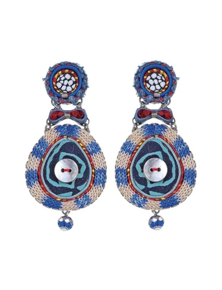 AYALA BAR EARRING BLUE/WHITE/RED BUTTON 7547