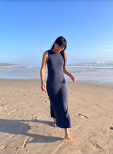 Load image into Gallery viewer, Woman wearing Lilly Pilly Collection Willow Knit Dress in Blue Marle on Byron Bay Beach
