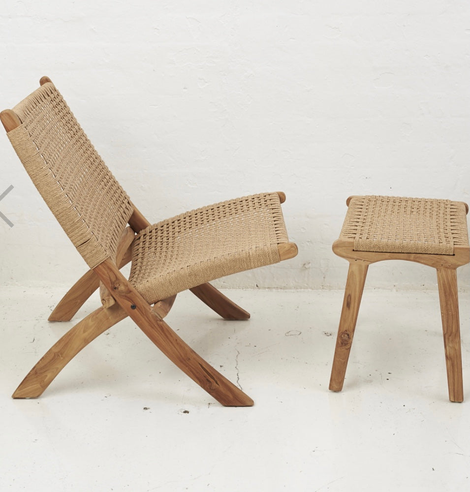 Woven Jute and Wood Armchair