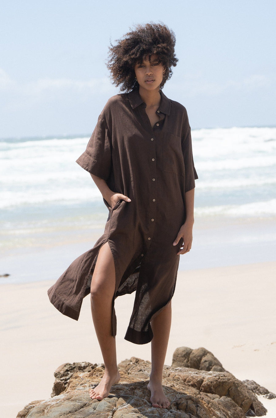 Carly Shirt Dress in Chocolate